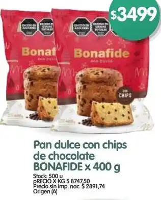 Bonafide pan dulce con chips de chocolate