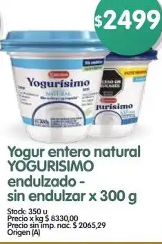 Supermercados Buenos Días Yogurisimo yogur entero natural endulzado - sin endulzar oferta