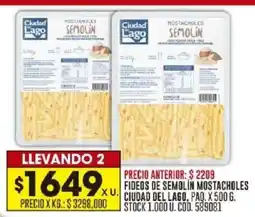 Coto Ciudad del lago fideos de semolin mostacholes paq. oferta