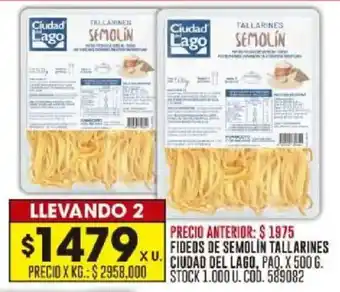 Ciudad del lago fideos de semolin tallarines paq.