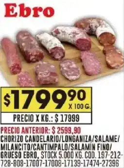 Coto Ebro chorizo candelario/longaniza/salame/milancito/cantimpalo/salamin fino/grueso oferta
