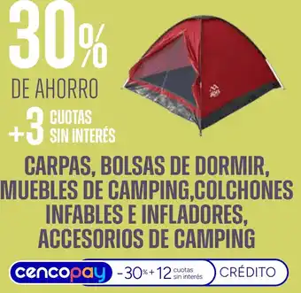 Carpas, bolsas de dormir, muebles de camping,colchones infables e infladores, accesorios de camping