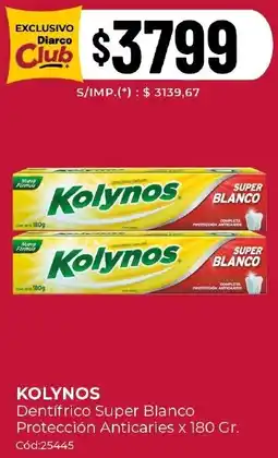 Diarco Kolynos dentifrico super blanco protección anticaries oferta