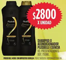 Supermercados Vea Plusbelle esencia vs. presentaciones shampoo o acondicionador bot. oferta