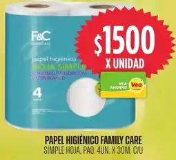 Supermercados Vea Papel higiénico family care simple hoja, paq. oferta