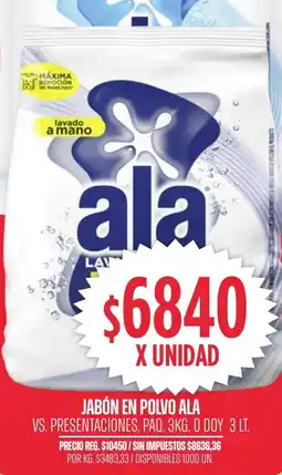 Supermercados Vea Ala jabón en polvo vs. presentaciones, paq. oferta
