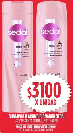 Supermercados Vea Sedal shampoo o acondicionador sedal vs. presentaciones, bot. oferta
