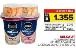 Carrefour Maxi Milkaut yogur entero frutilla/vainilla c/cereales pote oferta