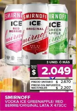 Carrefour Maxi Smirnoff vodka ice greenapple/red berrie/original lata oferta