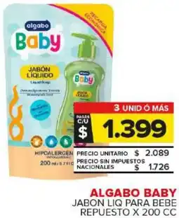 Carrefour Maxi Algabo baby jabon liq para bebe repuesto oferta