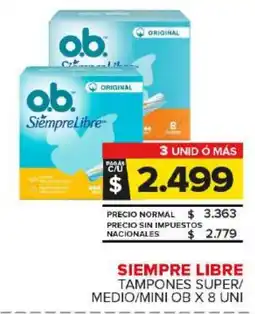 Carrefour Maxi o.b. siempre libre tampones super/ medio/mini oferta