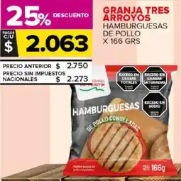 Carrefour Maxi Granja tres arroyos hamburguesas de pollo oferta
