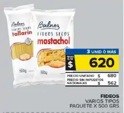 Carrefour Maxi Bulnez fideos varios tipos paquete oferta