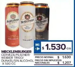Carrefour Maxi Mecklenburger cerveza pilsener/ weibier trigo/ dunkel/sin alcohol precio sin impuestos oferta