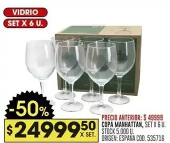 Vidrio copa manhattan