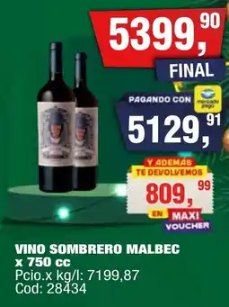 Maxiconsumo Sombrero vino malbec oferta