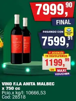 Maxiconsumo Vino f.la anita malbec oferta