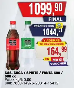 Maxiconsumo Coca / sprite / fanta gas. oferta