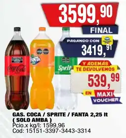 Maxiconsumo Coca / sprite / fanta gas. oferta