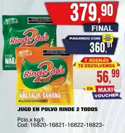 Maxiconsumo Rinde 2 todos jugo en polvo oferta