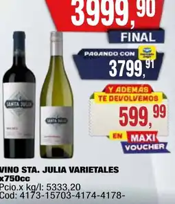 Maxiconsumo Sta. julia vino varietales oferta
