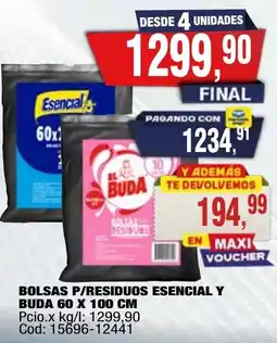 Maxiconsumo Esencial y buda bolsas p/residuos oferta
