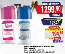 Maxiconsumo Hinds antitranspirante roll on oferta