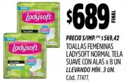 Supermercados Yaguar Ladysoft toallas femeninas normal tela suave con alas oferta