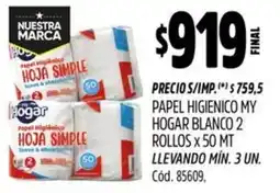Supermercados Yaguar Hoja simple papel higienico my hogar blanco oferta