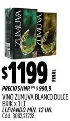 Supermercados Yaguar Zumuva vino blanco dulce brik oferta