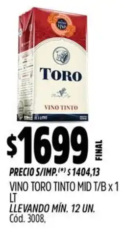 Supermercados Yaguar Toro vino tinto mid t/b oferta
