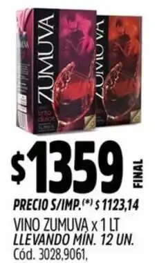 Supermercados Yaguar Zumuvą vino oferta