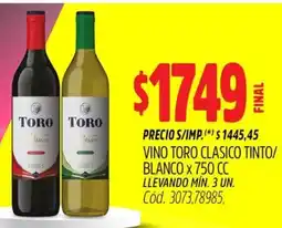Supermercados Yaguar Toro vino clasico tinto/ blanco oferta