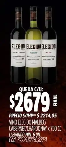 Supermercados Yaguar Elegido vino malbec/ cabernet/chardonay oferta