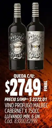 Supermercados Yaguar Profugo vino malbec- cabernet oferta