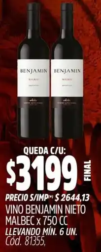 Supermercados Yaguar Benjamin vino nieto malbec oferta