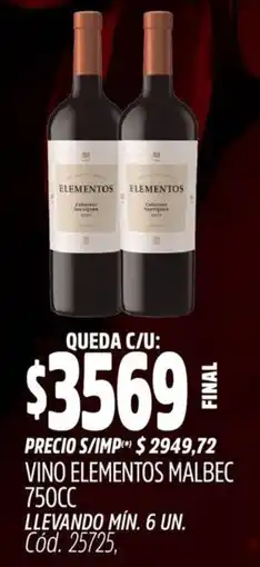 Supermercados Yaguar Elementos vino malbec oferta