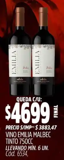 Supermercados Yaguar Emilia vino malbec tinto oferta