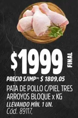 Supermercados Yaguar Pata de pollo c/piel tres arroyos bloque oferta