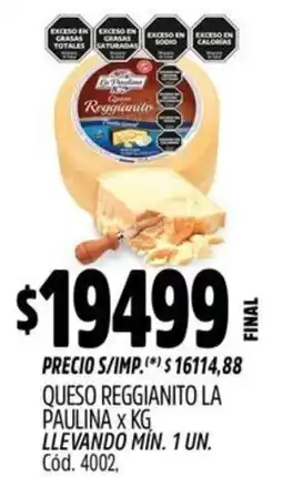 Supermercados Yaguar La paulina queso reggianito oferta