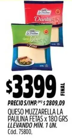 Supermercados Yaguar La paulina queso muzzarella fetas oferta