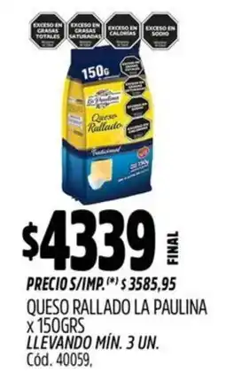 Supermercados Yaguar La paulina queso rallado oferta