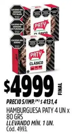 Supermercados Yaguar Paty hamburguesa oferta
