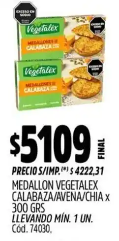 Supermercados Yaguar Vegetalex medallon calabaza/avena/chia oferta
