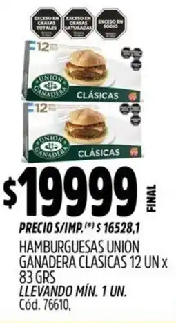 Supermercados Yaguar Union hamburguesas ganadera clasicas oferta