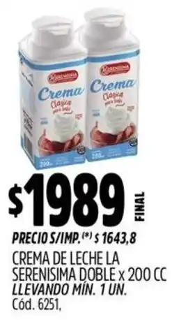 La serenisima crema de leche doble