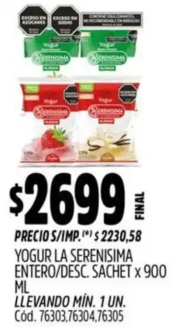 Supermercados Yaguar La serenisima yogur entero/desc. sachet oferta