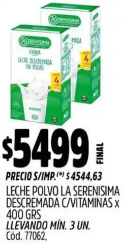 Supermercados Yaguar La serenisima leche polvo descremada c/vitaminas oferta