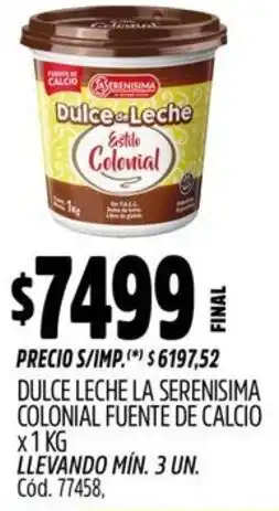 Supermercados Yaguar La serenisima dulce leche colonial fuente de calcio oferta