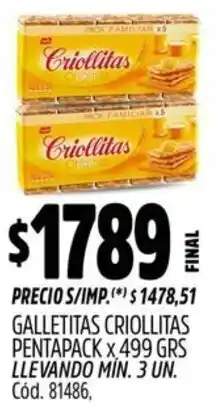 Supermercados Yaguar Criollitas galletitas pentapack oferta